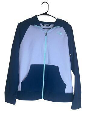 The North Face Girls Lavender Dark Blue Hooded Fleece Zip Jacket Sz XL 18